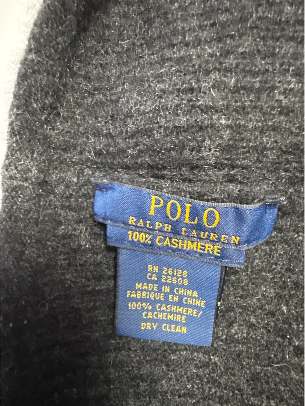 Polo Ralph Lauren 100% Cashmere Infinity Scarf Charcoal Gray Unisex